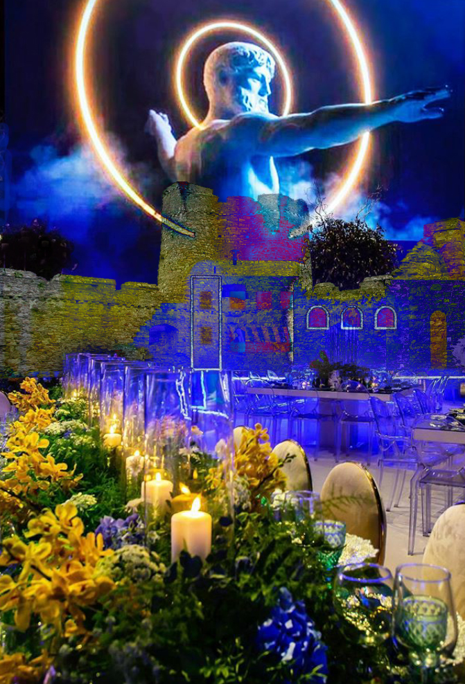 Modern Gods : open air wedding with 3D multimedia decorations. Свадьба на открытом воздухе, мультимедийные декорации